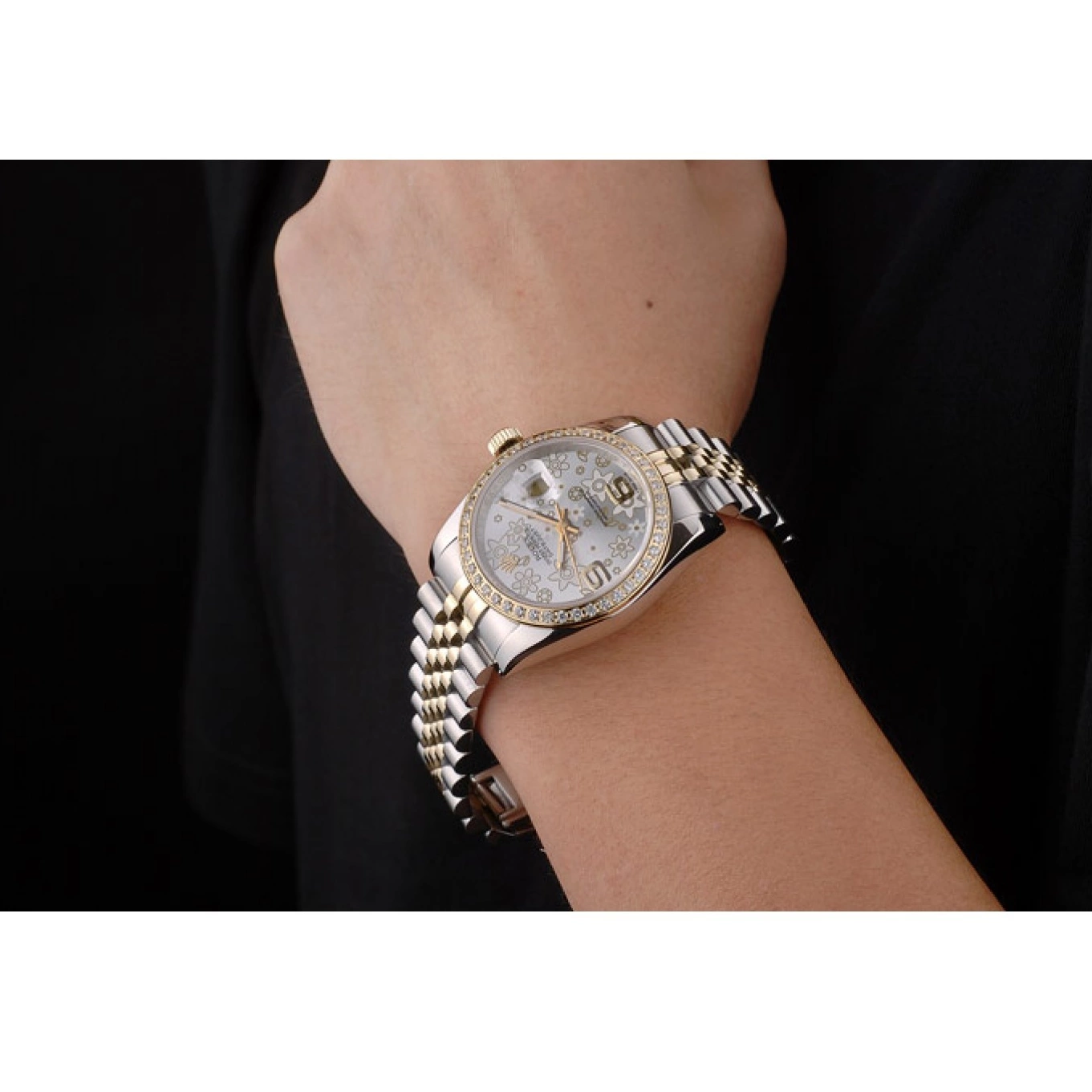Rolex copies cheap DateJust Steel Diamonds Case Silver Plated Brushed Flowers Dial Stainless Rolex 0615
